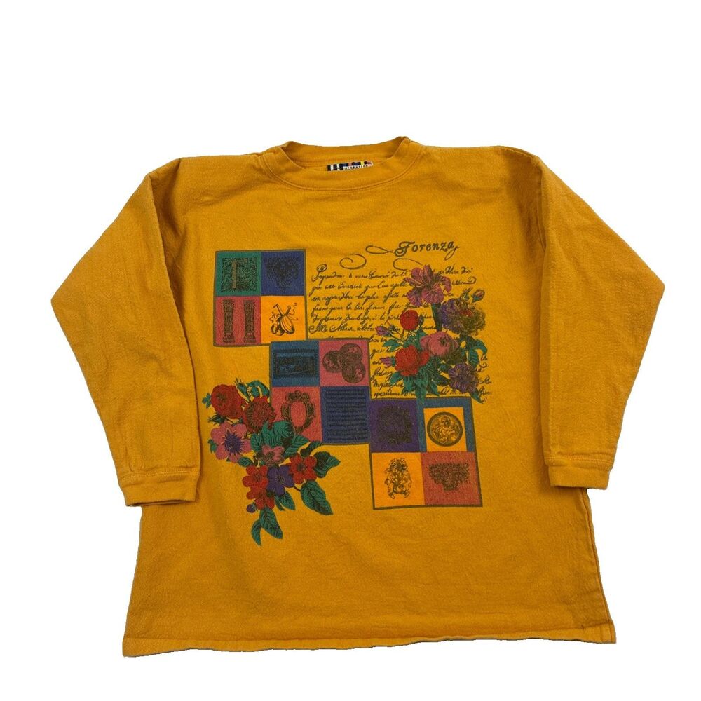 Vintage Forenza Sweater Womens Small Yellow Floral Cottagecore Fairy 90s